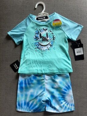 Hurley Kids Aqua & Blue Tie-Dye UPF 50+ Rashguard Set Swim